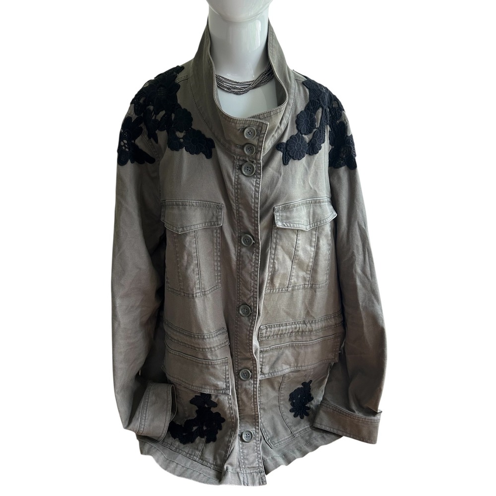 Lane Bryant Green‎ Military Jacket with Black Crochet Floral Lace size 22 / 24